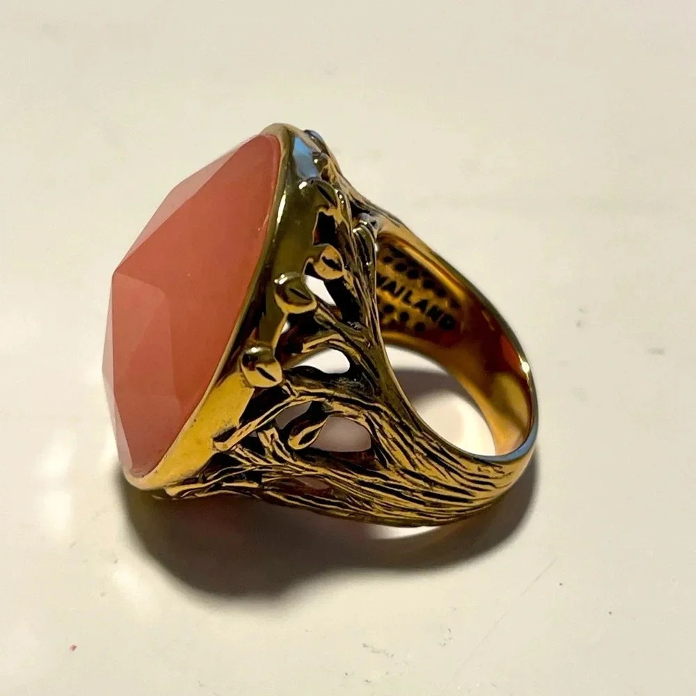 Barse Bold Peach Adventurine Faceted Bronze Statement Ring Women’s 7
